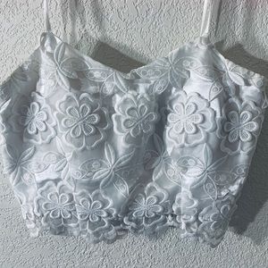 White Floral Lace Spaghetti Crop Top